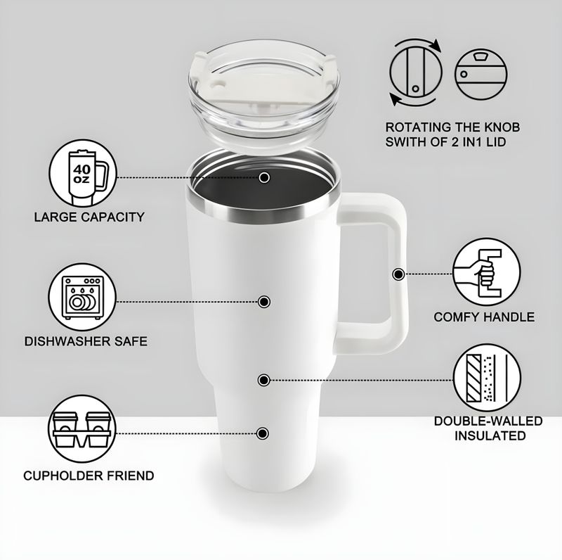 1200ml Stainless Steel Tumbler with 2 Straws