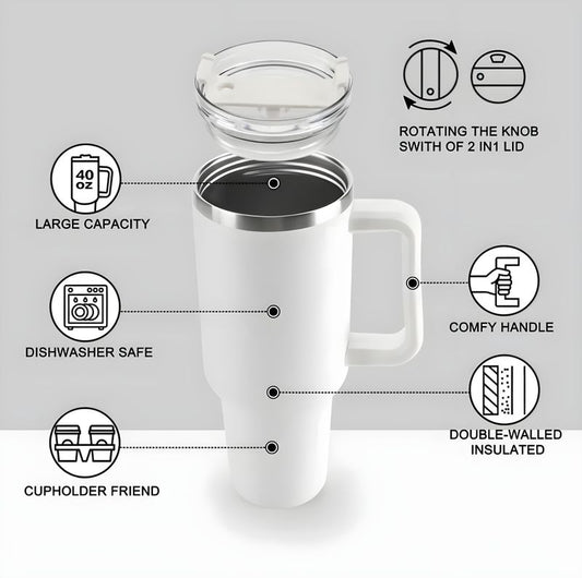 1200ml Stainless Steel Tumbler with 2 Straws